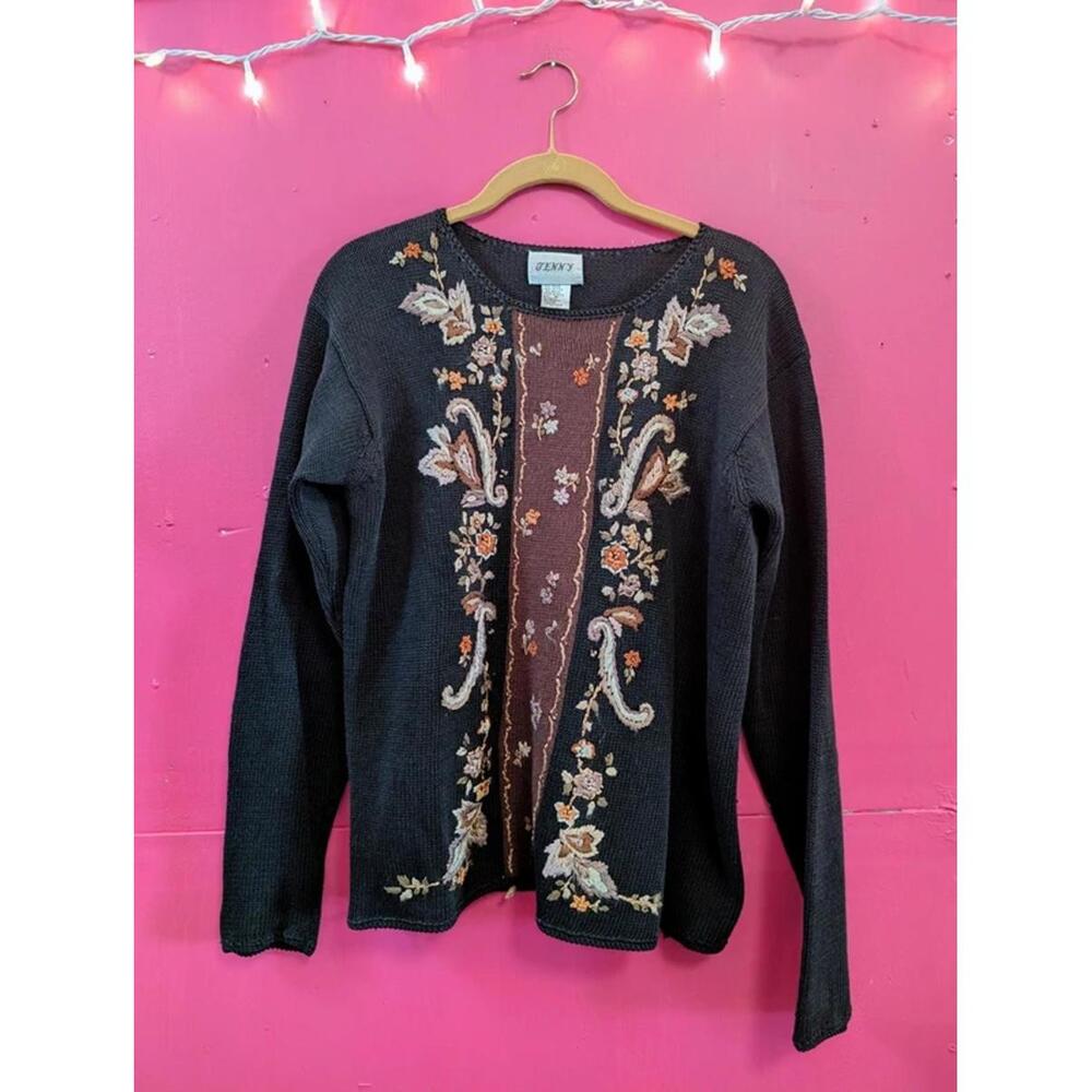 Vintage Y2K Cotton Ramie Embroidered Sweater L